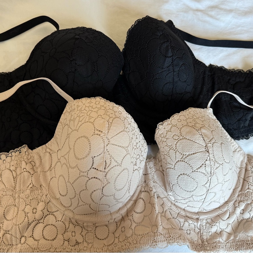 Aerie Lace Underwire Bra Set - Black and Cream